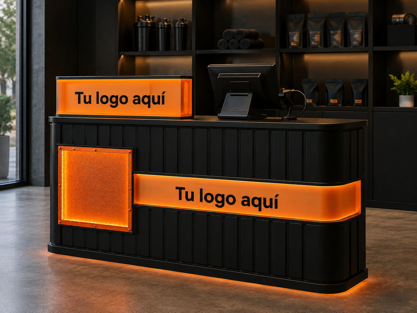 Display y counter desk iluminado para punto de atención o activación de marca
