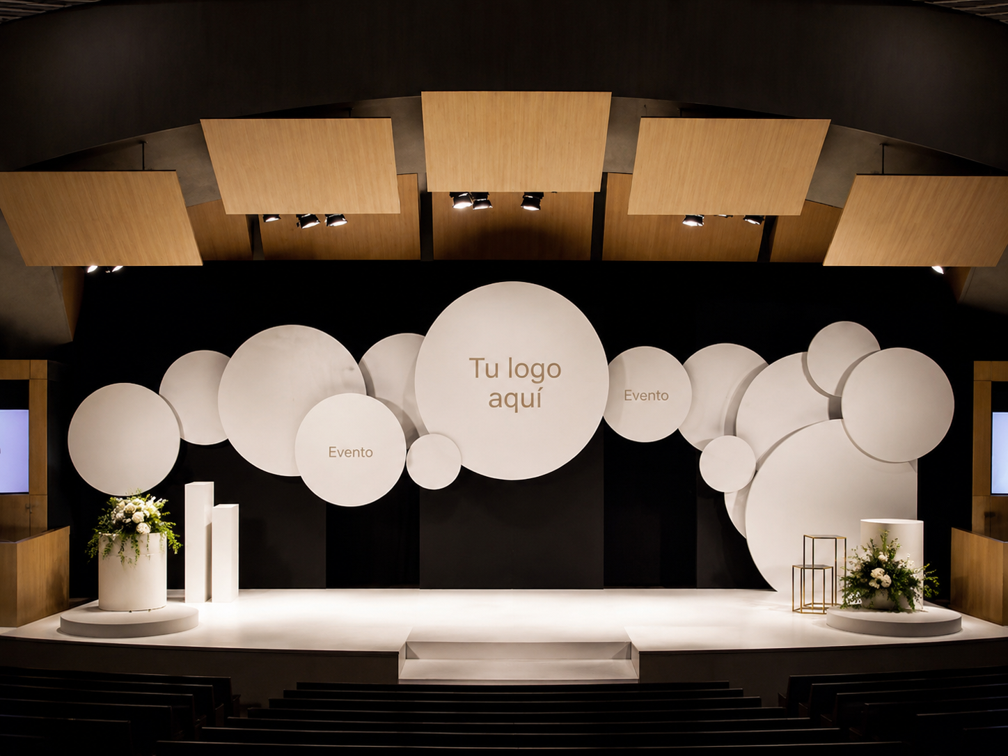 Escenografía y decoración para escenario de evento corporativo
