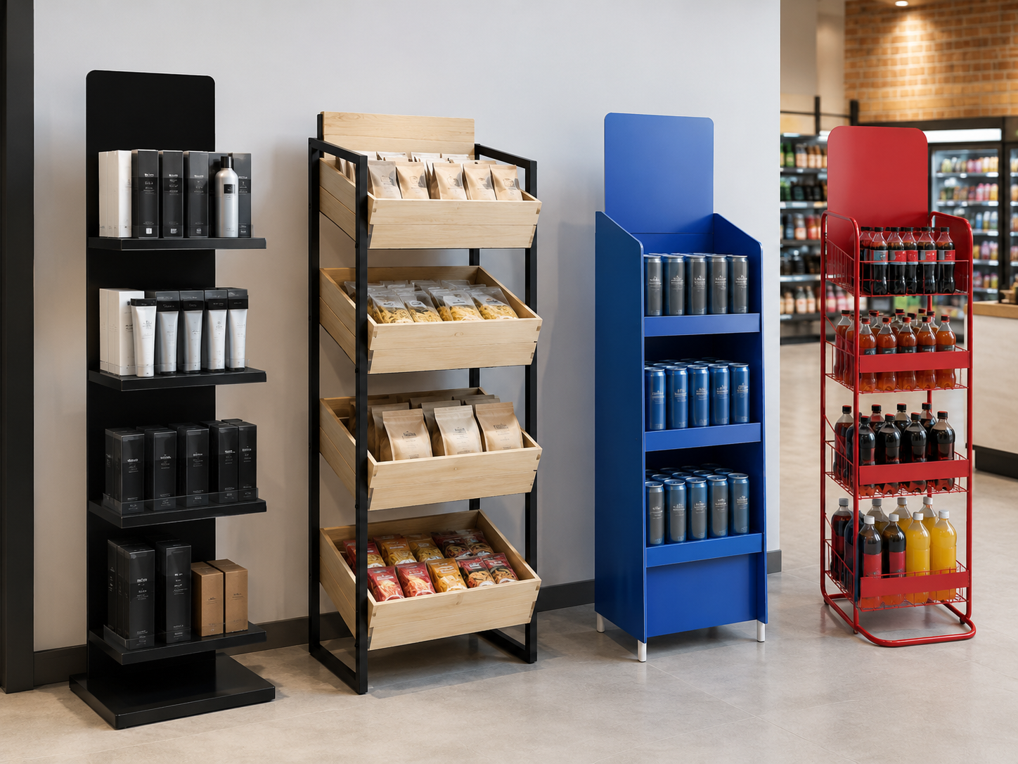 Exhibidores para productos en punto de venta y espacios comerciales